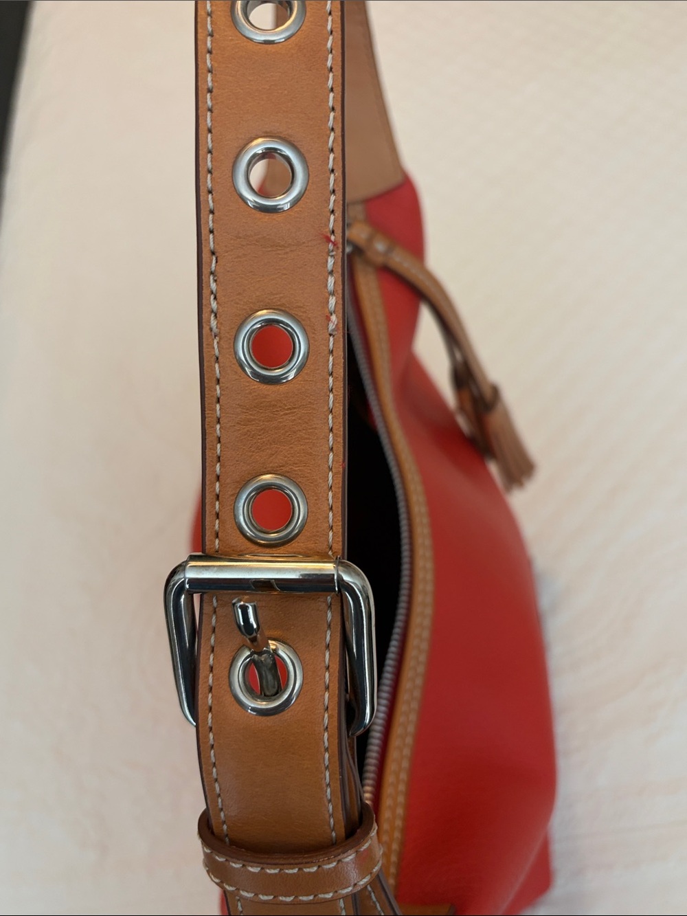 Dooney & Bourke Paige Orange Leather Hobo Bag with Brown Strap - Picture 12 of 16